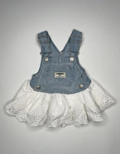 Oshkosh B'Gosh Vestbak Bebé Denim Blanco Ojales Falda Jersey Vestido Talla 24 Meses - Imagen 1 de 10