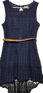 Vestido para mujer Xhilaration con cinturón alto bajo sin mangas de encaje superpuesto talla XL azul marino - Imagen 1 de 11