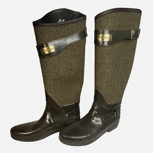 Womens sz 10 Sage Green Hunter Regent Apsley Wellington Boots Herringbone Tweed - Picture 1 of 19