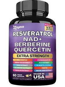 Resveratrol Supplement 12600mg NAD+ 100mg Milk Thistle 900mg Berberine 4000mg... - Picture 1 of 7