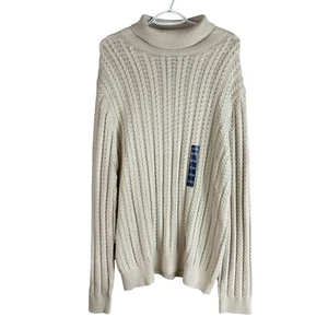 NEW Stafford Mens Cable Knit Turtleneck Sweater XL Beige Cotton Regular Fit - Picture 1 of 6