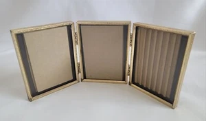 Tri-Fold Gold Tone Ornate Vintage MCM Photo Frame 3 3/8"x 4 3/8" Photos Gold - Picture 1 of 6