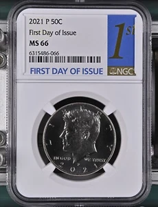 2021 P 50C First Day Of Issue NGC MS66 Kennedy HALF DOLLAR FDI VERY LOW POP - Picture 1 of 3