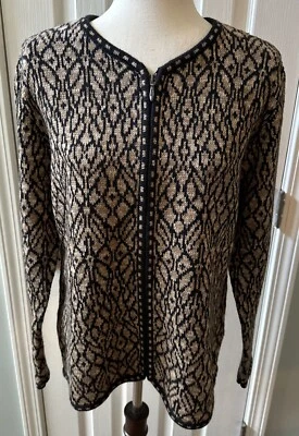 Cárdigan Suéter Nomadic Traders Tostado/Negro Cremallera Completa Talla Grande Mezcla de Algodón Foto 1 de 4