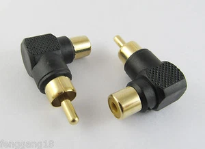 10 piezas adaptador de audio AV ángulo recto RCA macho enchufe a RCA hembra conector negro dorado - Imagen 1 de 2
