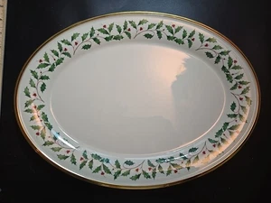 Lenox Holiday Oval Servierplatte Stechpalme Beere Goldrand 16”x12” - Bild 1 von 11