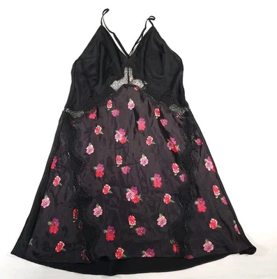 Nuevo con etiquetas Vestido sin Mangas Victorias Secret L Satinado Negro Floral Camisón Encaje Rojo Rosa Foto 1 de 4
