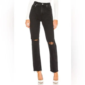NWT Agolde Cherie High Rise Straight Jean in Distortion Distressed Black Size 33 - Picture 1 of 13
