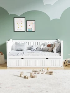 White Wooden Trundle Bed Frame 3ft Day Bed For Kids Bedroom Furniture - Picture 1 of 12