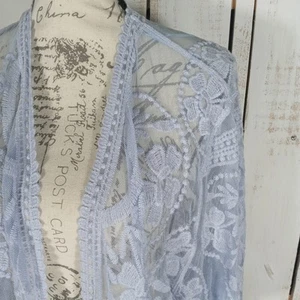 Cardigan Romantico Spolverino Tg M Ricamato Floreale Pizzo Aperto Davanti Femminile - Foto 1 di 12
