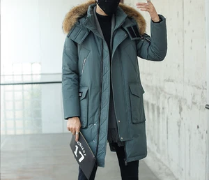 Men Jacket Long Puffer Zip Coat Quilted Padded Winter Overcoat Lake Blue UKL - Picture 1 of 2