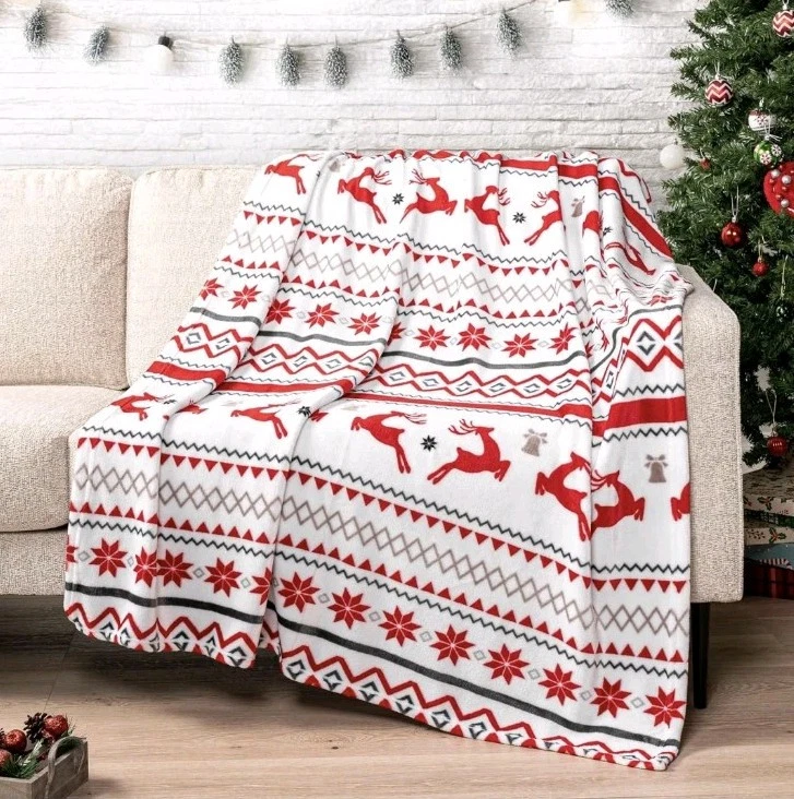 Manta Navidad SUPER SUAVE Sherpa Microfibra Rojo/Blanco 50"x60" TOTALMENTE NUEVA Foto 1 de 4