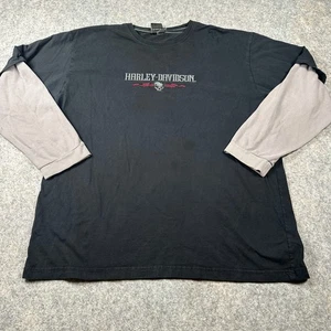 Harley-Davidson Shirt Mens Extra Large Black Gray Long Sleeve Skull Logo Biker - Picture 1 of 8