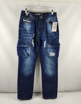 ECKO Unltd 牛仔裤男式 29 蓝色宽松工装装饰牛仔布 (29x30) 全新带标签 — 第 1/4 张图片