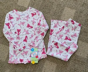 Sara's Prints 2 Piece Ruffle Top and Pant Pajama Set Pink Cats Size 6 - Picture 1 of 5
