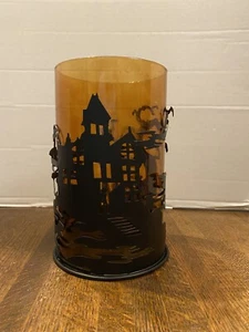 Schwarz Metall gruselig Spukhaus Kerzenhalter Halloween Tischdeko 8 Zoll - Bild 1 von 12