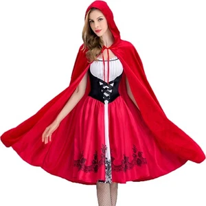 Caperucita Roja Disfraz Mujeres Elegante Vestido Halloween Talla 6-18 Conjunto Día del Libro Reino Unido - Imagen 1 de 4
