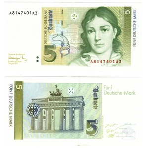 1991 Germany Federal Republic 5 mark Banknote P37 UNC - Picture 1 of 1