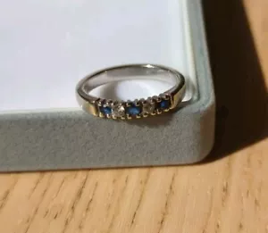 Authentic CHANTI 14K White Gold Diamond and Sapphire Ring Band, Size US 6.5 - Picture 1 of 5