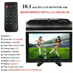 10.1" TFT LCD CCTV Monitor Screen USB/RCA/AV VGA HDMI w/Speaker for Raspberry Pi - Picture 1 of 19