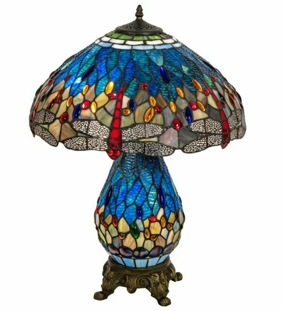 Meyda Tiffany 118840 Hanginghead Dragonfly Lighted Base Table Lamp - Blue/Multicolor
