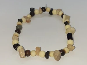HANDMADE AGATE & WOOD (& LABRADORITE) BEAD STRETCH BRACELET ONE SIZE STRETCH - Picture 1 of 5