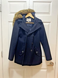 GH Bass Womens Coat Wool Blended Double Breasted Detachable Hoodie Size XS - Picture 1 of 11