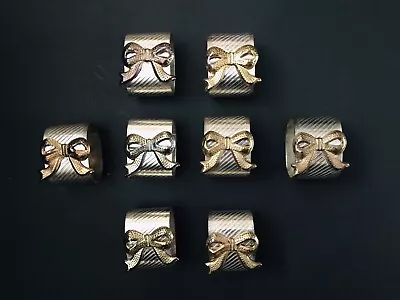 Vintage Bow Silver Gold Tone Napkin Ring Holder Set Of 8 - Image 1 of 4