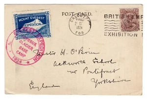 1924 Mount Everest Expedition Calcutta India w/ Seal Tied Tibet Card to England - Picture 1 of 2