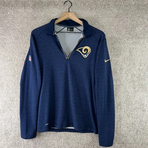 St Louis Rams Sweatshirt Mens Large Blue Quarter Zip Nike Dri Fit On Field Logo Cover