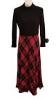 Julie Miller 60s 70s Maxi Dress Gown Plaid Red Black Wool Ribbed Mock Neck Xmas