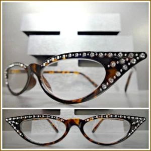 Women's Elegant Retro CAT EYE READING EYE GLASSES READERS Bling Tortoise Frame - Picture 1 of 9