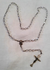 Clear Bead Rosary w/Silver Tone Crucifix - Picture 1 of 8