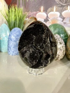 Septarian Geode Egg Shape Cluster Crystal Natural Stone Egg Shape Decor 5x4” - Picture 1 of 11
