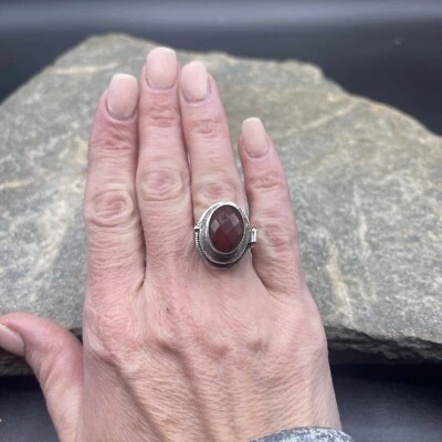Hermoso anillo venenoso de plata de ley con piedra de cornalina #423 Foto 1 de 4