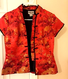 Robbie Bee Women's Oriental Blouse Size 4 Red Floral plus a clutch purse - Picture 1 of 10