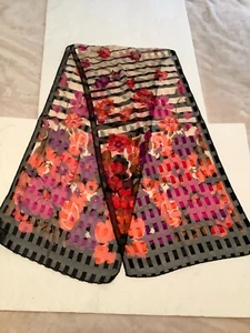 Womens Fashion Scarf Semi Sheer Black Red Purple Pink Floral 57"x13" - Picture 1 of 7