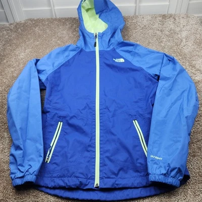 The North Face Womens Hyvent Rain Jacket Blue Neon Green Hooded Lightweight S - Image 1 of 4