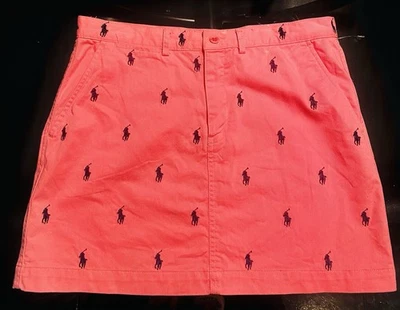 Mujer Ralph Lauren Rosa Falda Corta Bordada Azul Marino Poni Talla 6 Foto 1 de 4
