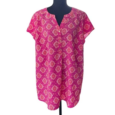 Croft and Barrow Short Sleeve Blouse Womens 2X Pink Boho Top Retro Style Resort - Image 1 of 4