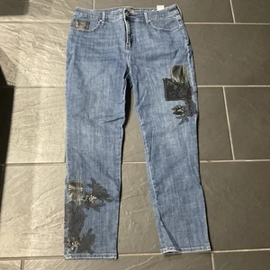 Chico’s So Slimming Girlfriend Slim Leg Ankle Jeans Damen 2R Patches - Bild 1 von 9