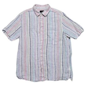 Linen Club Room Pastel Striped Button Down Shirt Mens M Short Sleeve 100% Linen - Picture 1 of 10