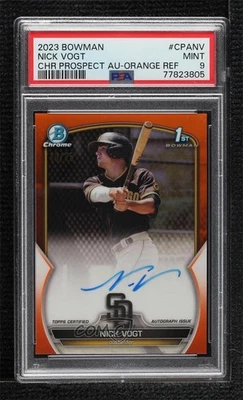 2023 Bowman Chrome Prospect Orange Refractor /25 Nick Vogt PSA 9 MINT Auto - Image 1 of 2