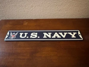 US Navy Embossed Blue Metal Street Sign 20" Long USA USMC Licensed Used Decor - Picture 1 of 5