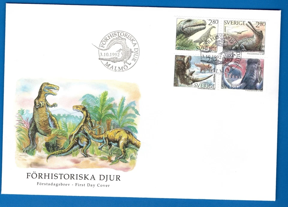 STAMPS SWEDEN-Prehistoric Animals, set of 4,FDC, 1992- # - Image 1 of 1