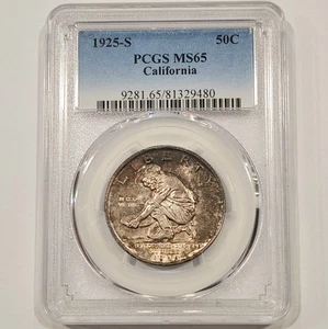 1925 S California Silver Half Dollar PCGS MS65 ~ Dual Toned 50C Commemorative - Picture 1 of 2