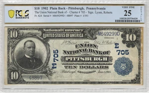 1902 Pittsburgh Pennsylvania $10 National Banknote Ch # 705 PCGS VF 25 Details - Picture 1 of 2