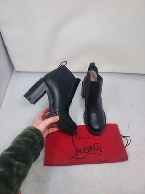 Christian Louboutin EU 37.5 US 7.5 NUEVO Negro Marchacroche Tacón Chelsea Bota Foto 1 de 4