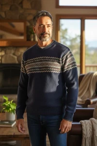 VINTAGE Gap Sweater Mens Small Blue Lambswool V-Neck Fair Isle Pullover - Picture 1 of 13