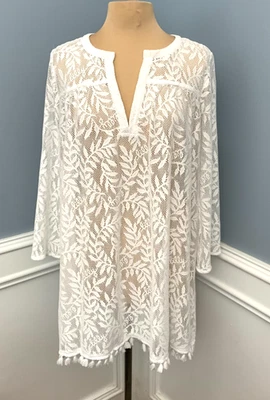 Lilly Pulitzer Dress Womens L Kizzy Lace Tunic Top Beach Pool Kaftan Cover-Up - Image 1 of 4